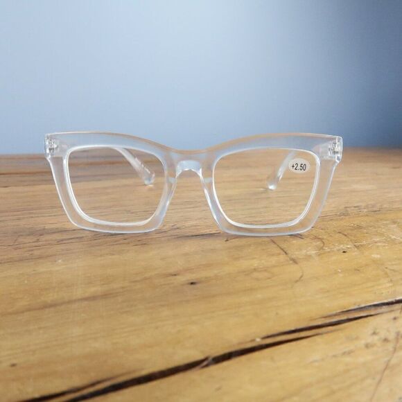 RETRO TRENDY WHITE CLEAR READER GLASSES +2.50 NWT - Picture 2 of 7